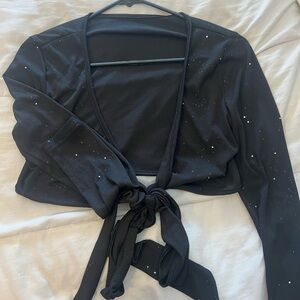 SHEIN Black Tie-Front Blouse with Embellishments